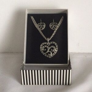 Mixit Silver Heart Earrings and Necklace Set